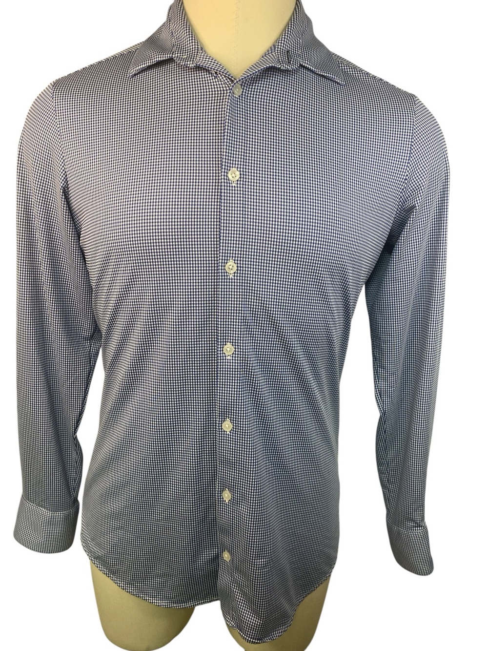 Mizzen + Main Trim Fit Navy Micro-Check Button-Down Shirt Men’s Small